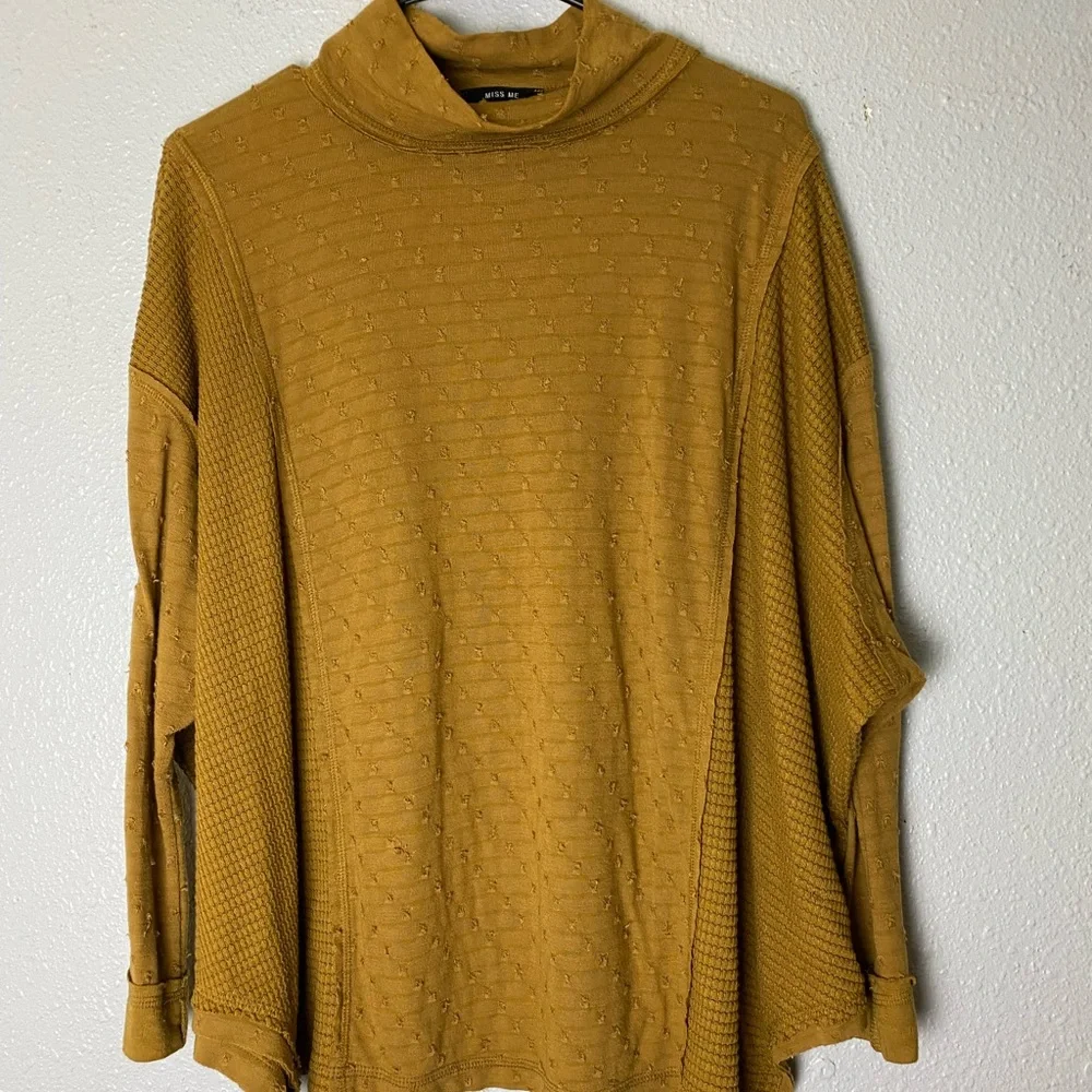 Miss Me oversized mustard yellow cowl neck tunic long sleep top - Picture 6 of 7